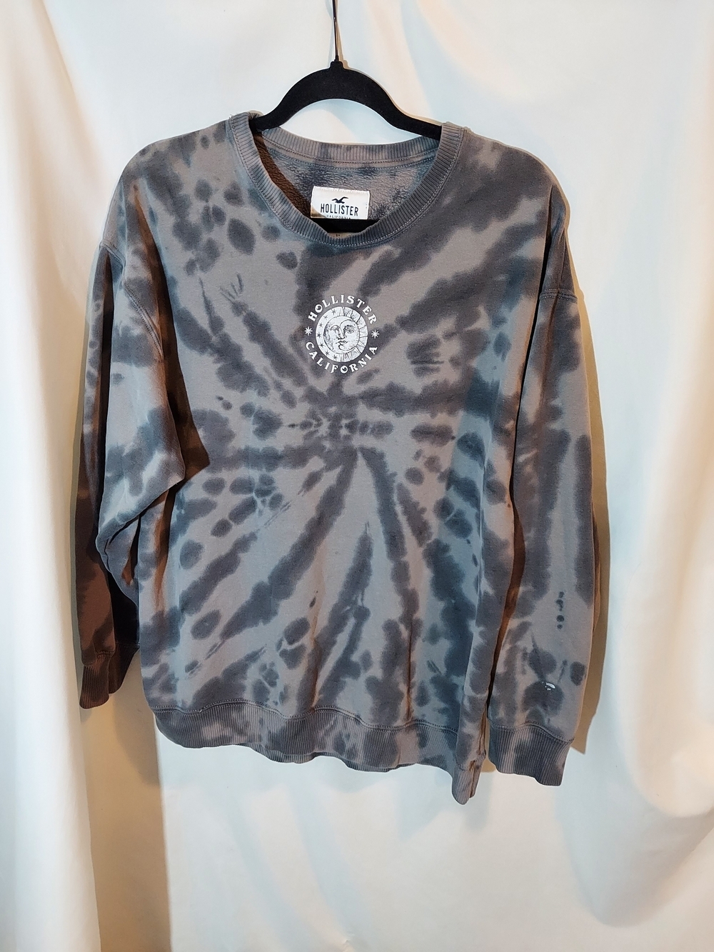 Hollister Grey Tie Dye Sun Moon Graphic Crewneck Sweatshirt Oversized M